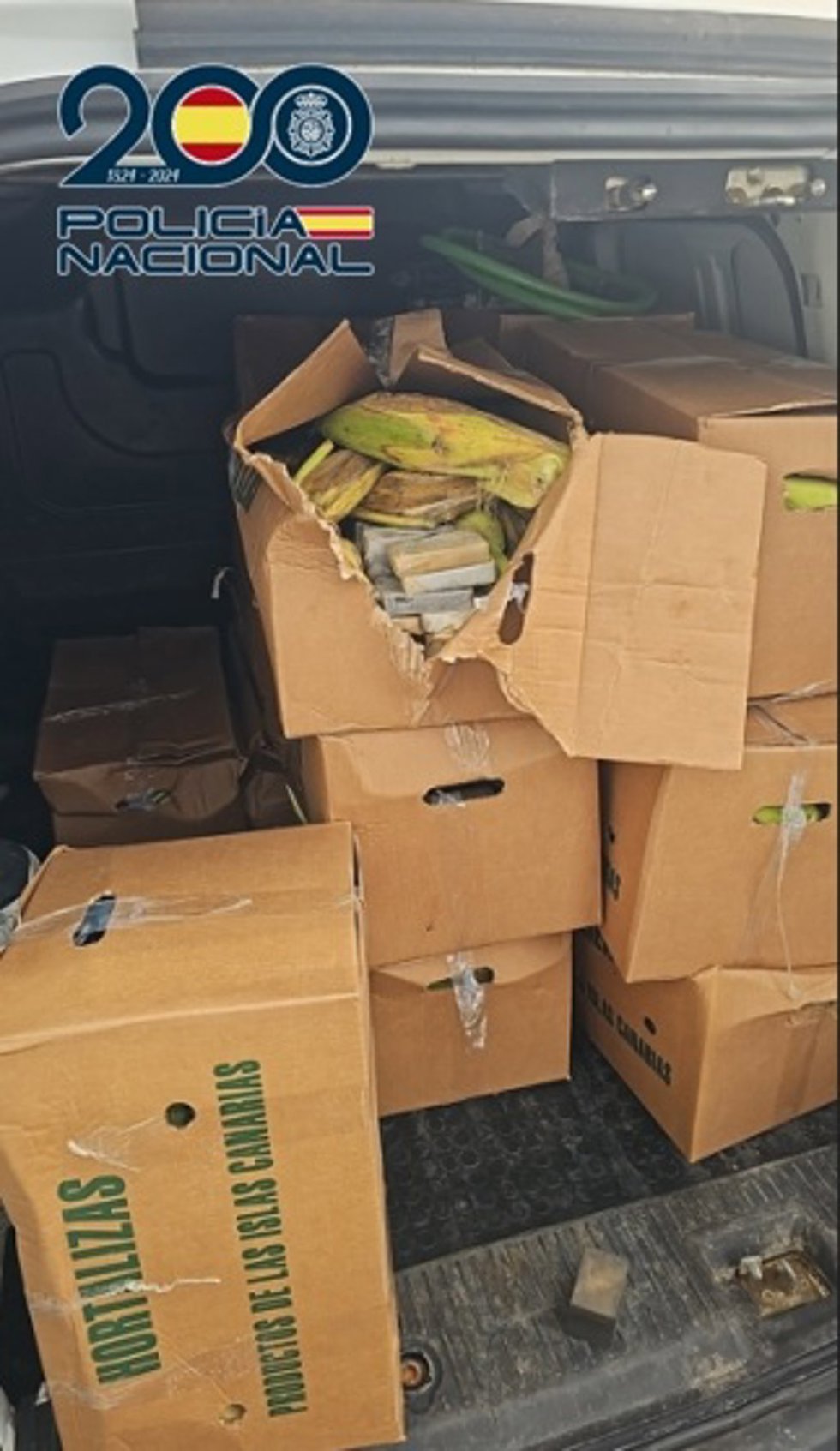 Cajas con piñas de maíz donde transportaban el hachís incautado por Policía Nacional
