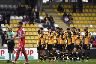 Futbol, Coquimbo Unido vs Union La Calera. Semifinales, Copa de la Liga 2026. El equipo de Coquimbo Unido es fotografiado durante la serie de penales contra Union La Calera en un partido copa de la liga disputado en el estadio Francisco Sanchez Rumoroso