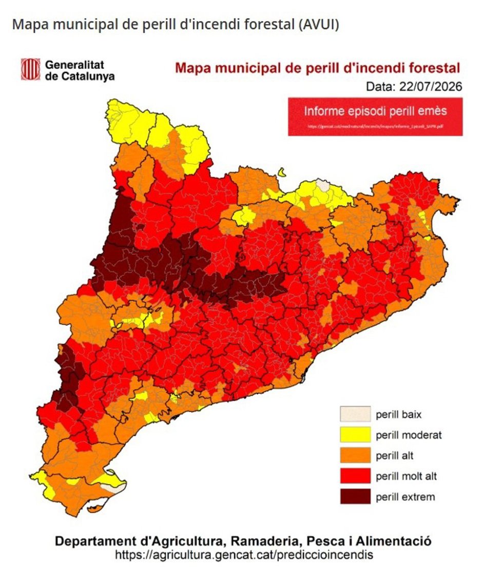 Mapa de peligro de incendio forestal del miércoles 22 de julio