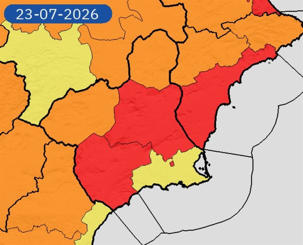 Previsión meteorológica para este jueves, 23 de julio: aviso rojo por  temperaturas que pueden alcanzar los 44 grados