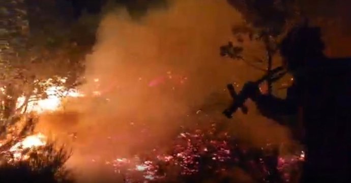 La UME realiza "ataques directos" al incendio para defender a la población de Turienzo Castañero (León)
