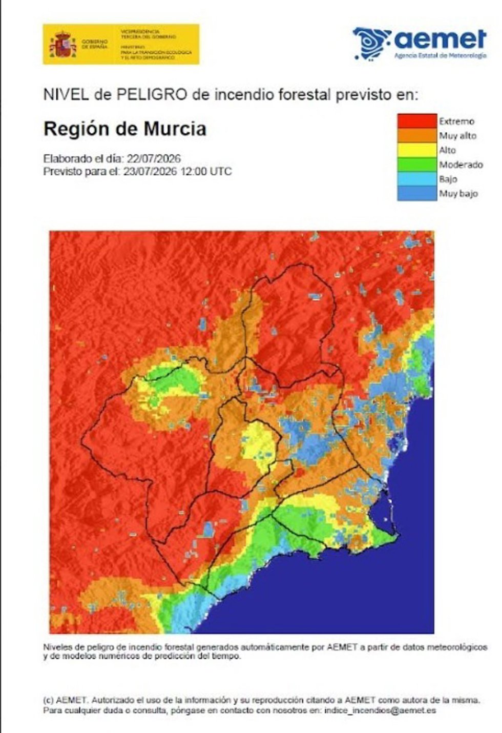 Riesgo incendio forestal en la Región de Murcia