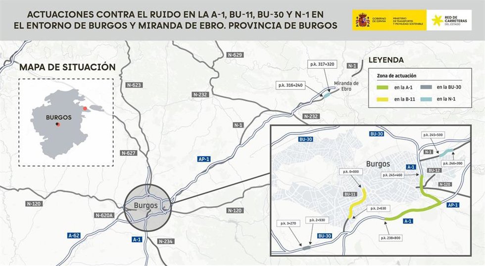 Transportes licita por 6,5 millones de euros las obras para reducir el ruido en 12 kilómetros de carreteras en Burgos y Miranda de Ebro