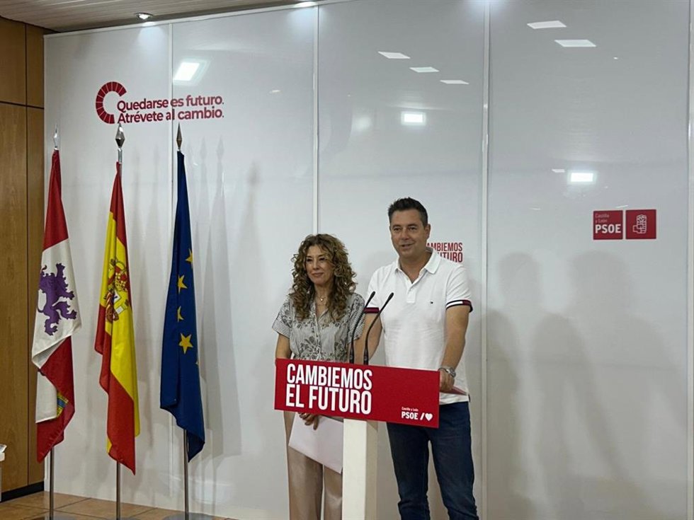 El secretario de Organización del PSOE de Castilla y León, Daniel de la Rosa, junto a la portavoz de Sanidad y Bienestar Social del Grupo Socialista en las Cortes, Virginia Jiménez.