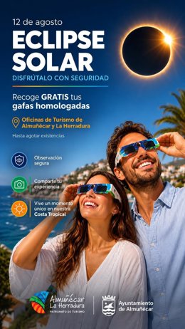Cartel sobre el reparto de gafas homologadas para ver el eclipse solar.