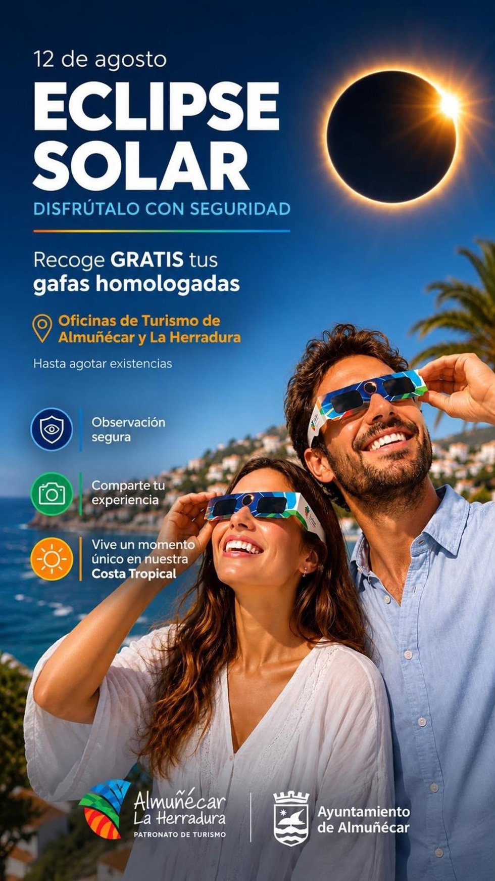 Cartel sobre el reparto de gafas homologadas para ver el eclipse solar.