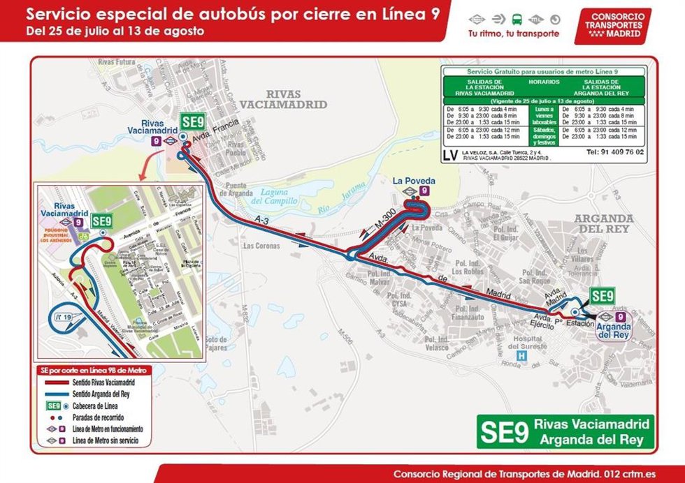 Se suspende el servicio de Metro entre las estaciones de Arganda del Rey y Rivas Vaciamadrid