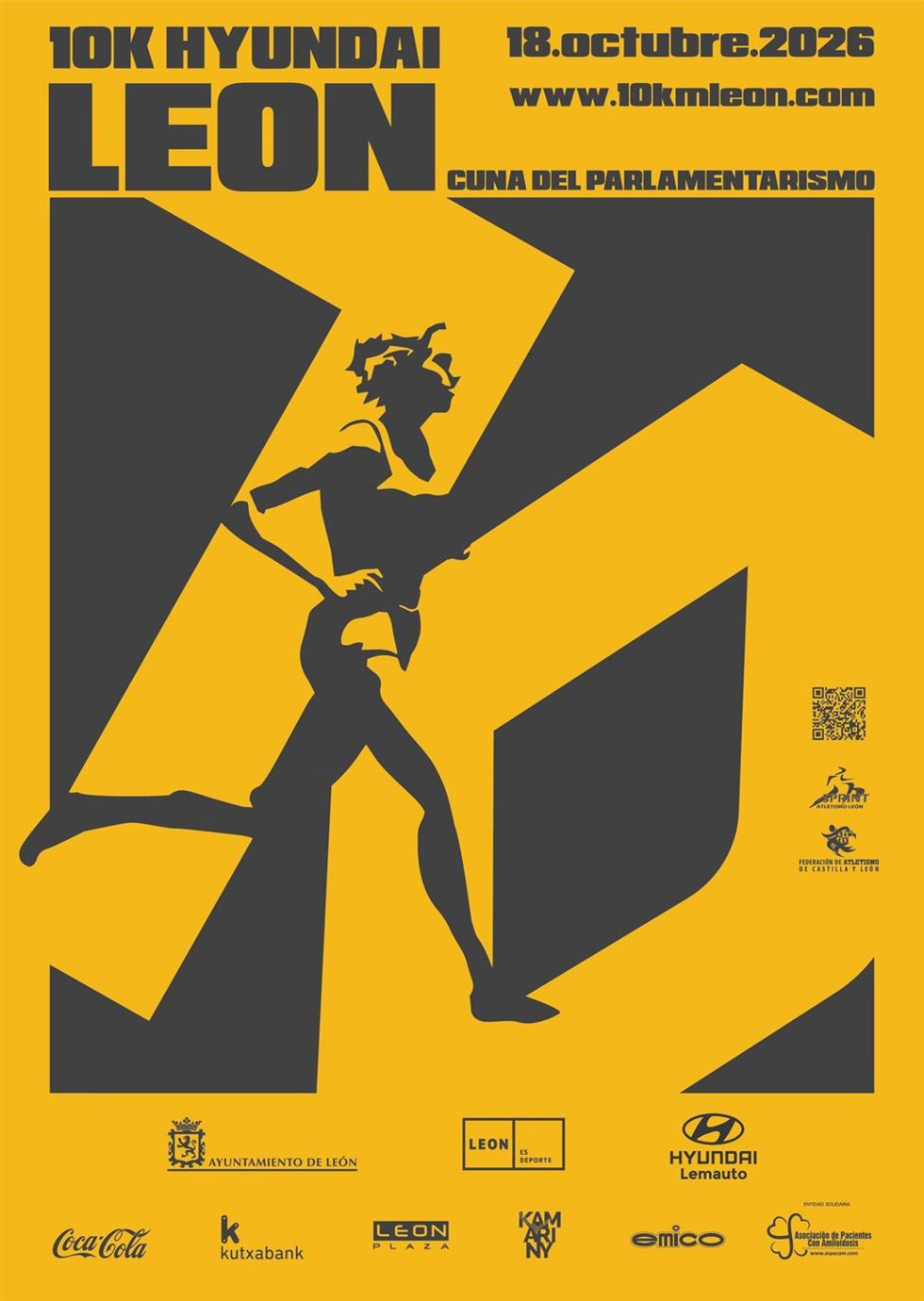 Cartel de la carrera 10KM Hyundai León Cuna del Parlamentarismo que se celebrará en León el próximo día 18 de octubre.