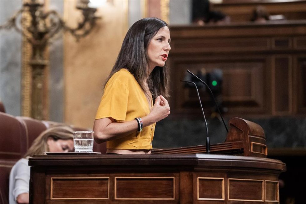 La secretaria general de Podemos, Ione Belarra, durante la celebración de una sesión extraordinaria del Pleno del Congreso de los Diputados, a 23 de julio de 2026, en Madrid (España). 