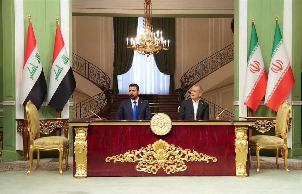 El presidente de Irán, Masud Pezeshkian, y el primer ministro de Irak, Ali Falé al Zaidi