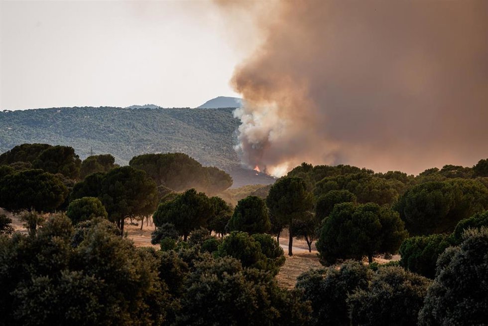 Evolución del fuego, a 23 de julio de 2026, en San Martín de Valdeiglesias, Madrid (España).