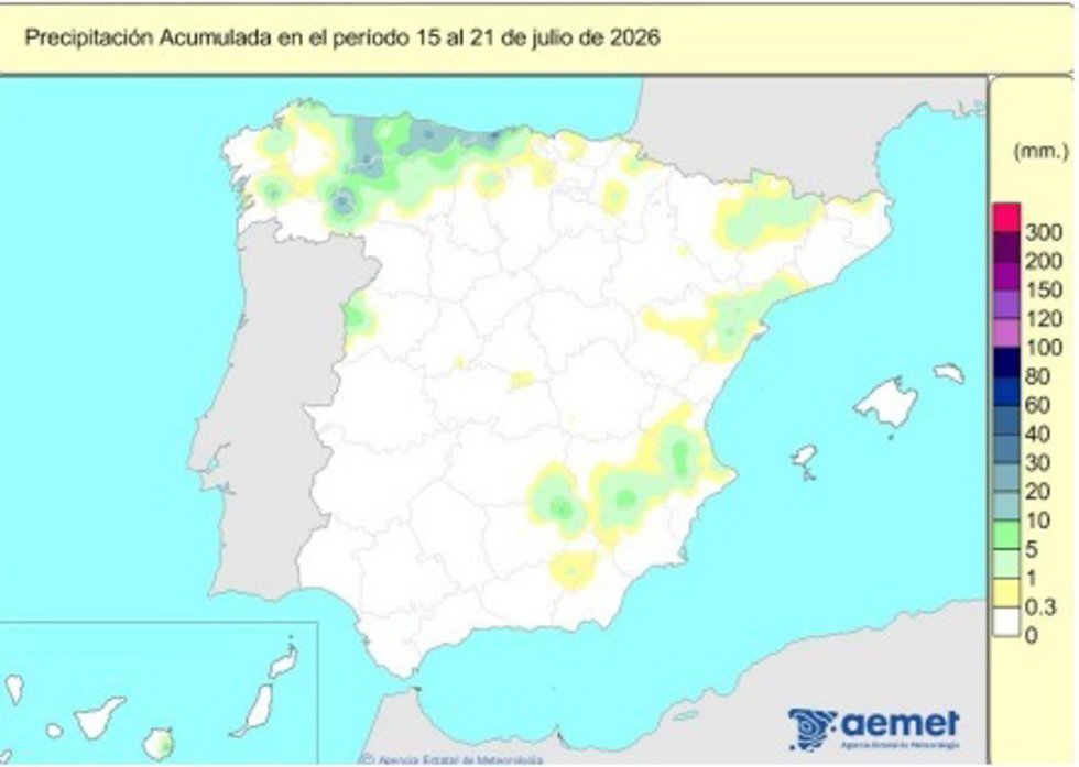 España registra 614 l/m2 de lluvias acumuladas desde el 1 de octubre de 2025 al 21 de julio de 2026