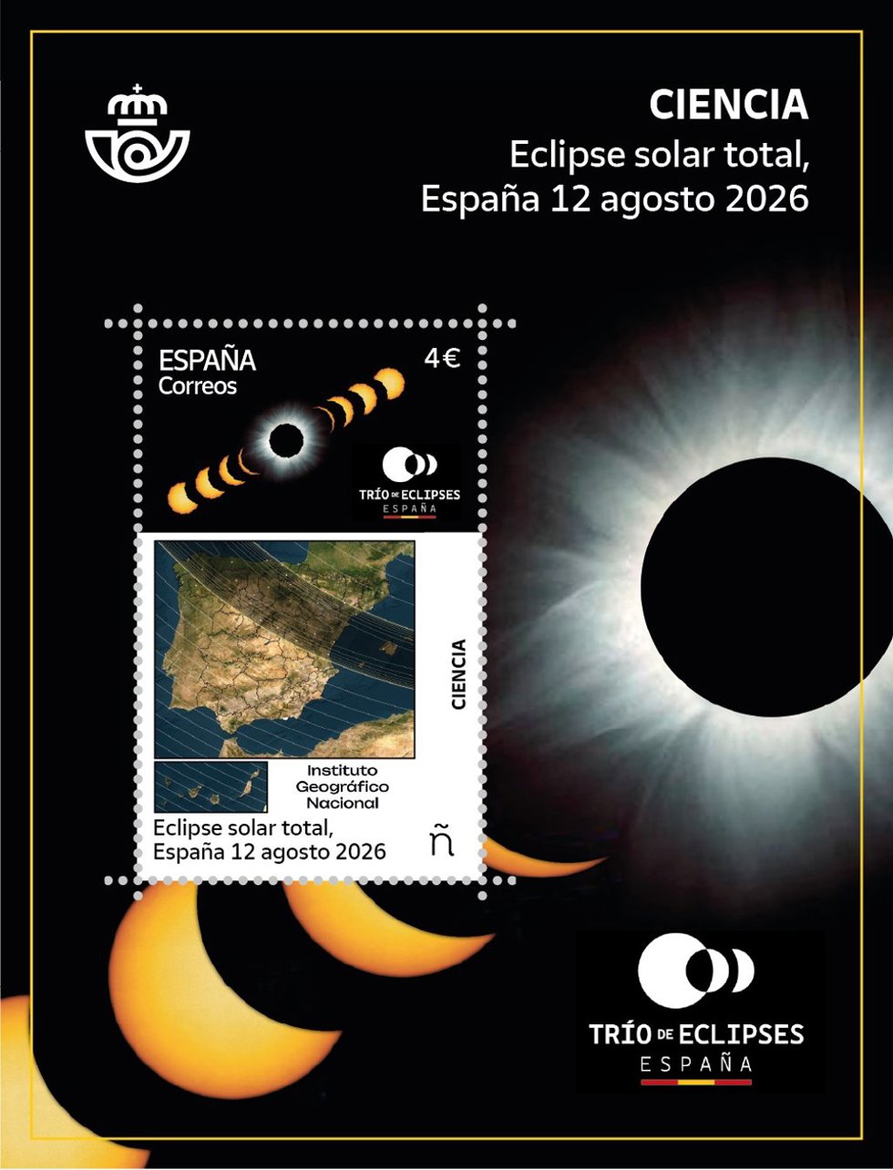 Transportes presenta un sello dedicado al eclipse total de sol del próximo 12 de agosto.