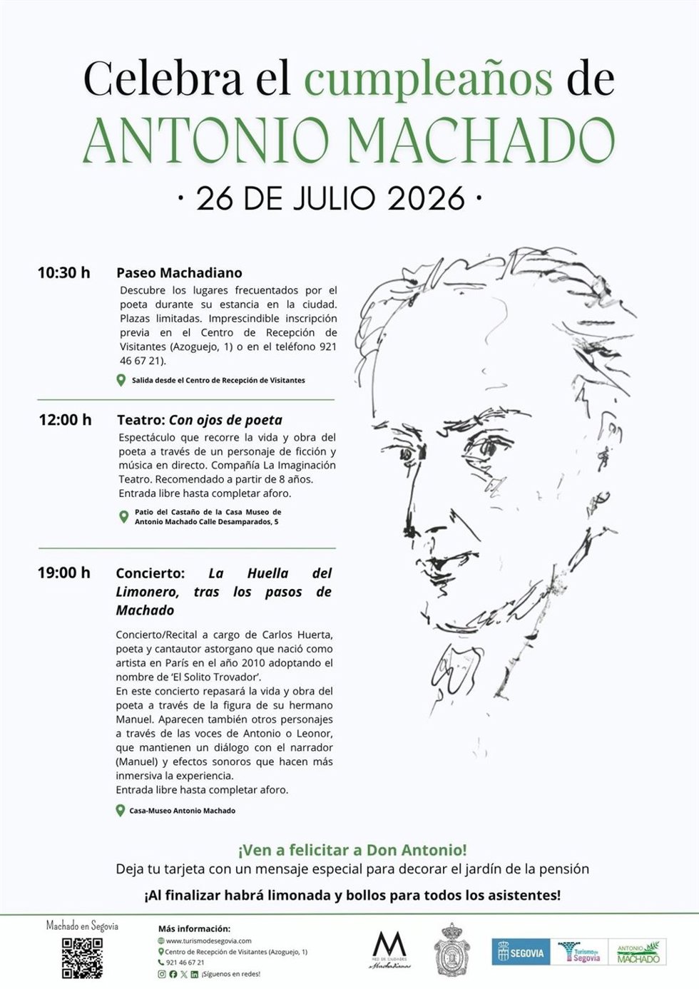 Cartel de la celebración en Segovia del 151 aniversario del nacimiento de Antonio Machado.