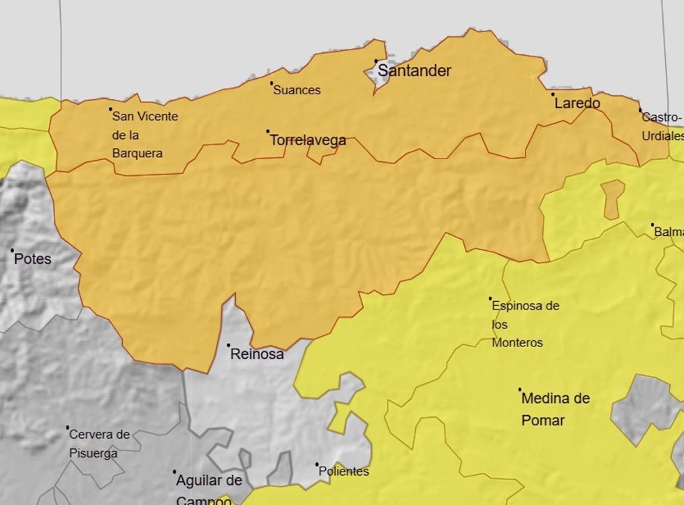 Mapa de Cantabria. Avisos para este sábado, 25 de julio