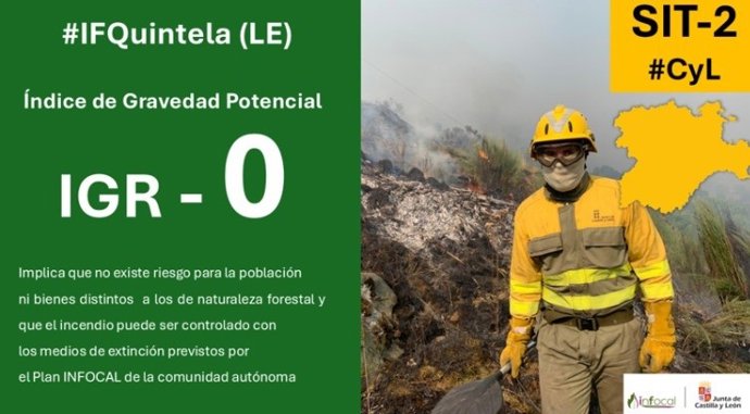 Baja a gravedad 0 el incendio forestal intencionado de Quintela (León)