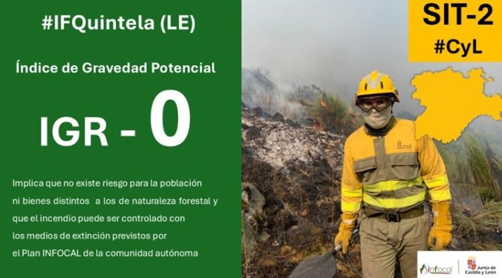 Baja a gravedad 0 el incendio forestal intencionado de Quintela (León)