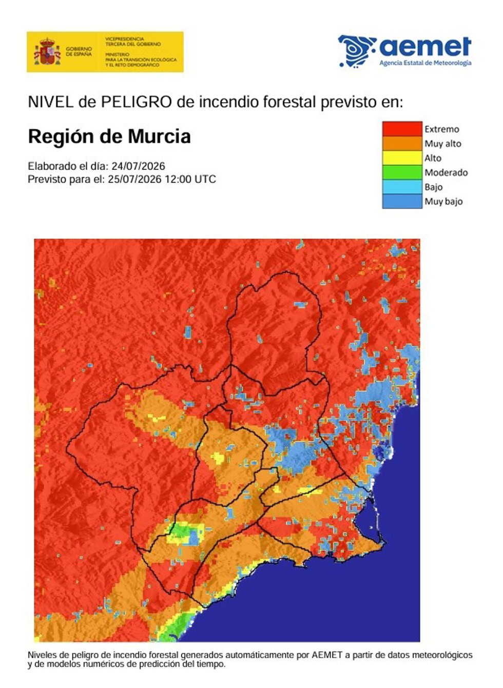 Riesgo incendio forestal en la Región de Murcia