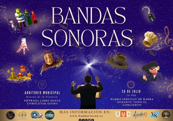 Cartel del Concierto de Bandas Sonoras con un recorrido musical por el cine