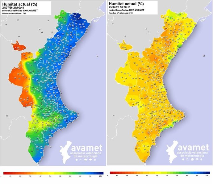 El viento de poniente desploma la humedad en la Comunitta Valenciana