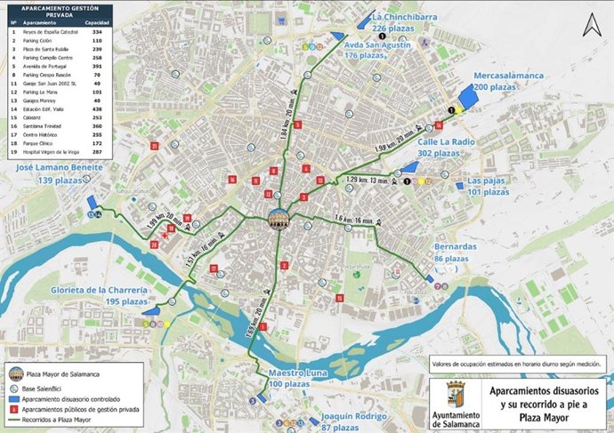 Plano de los parkings disuasorios de la ciudad de Salamanca.