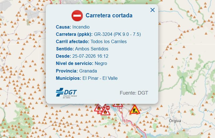 Incidenciaen la carretera GR-3204.