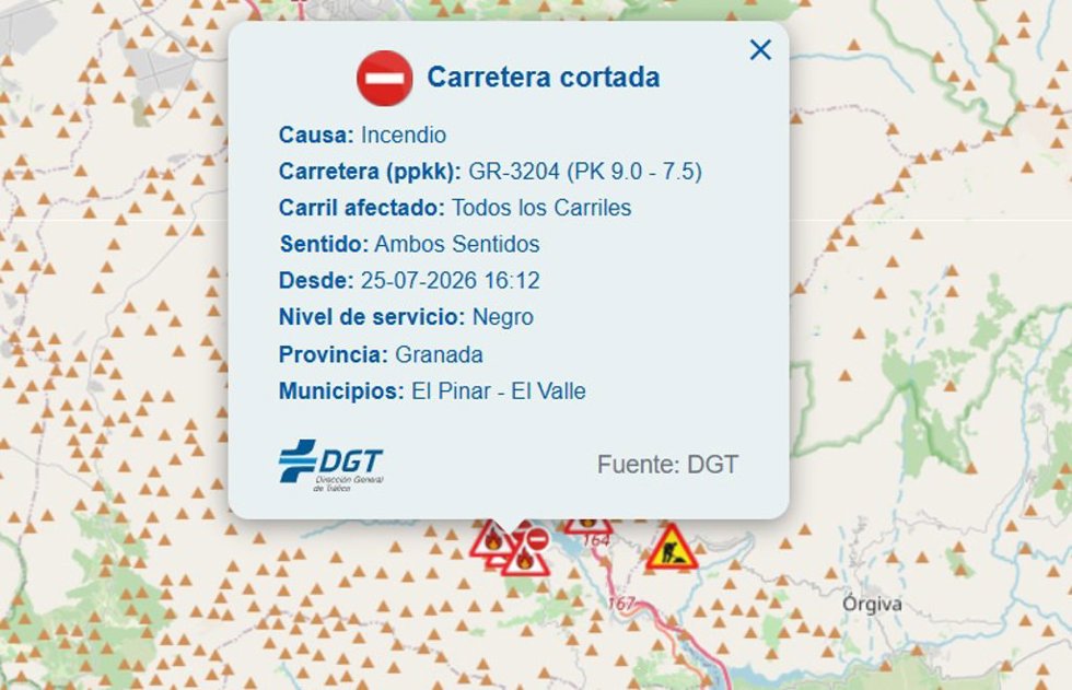 Incidenciaen la carretera GR-3204.