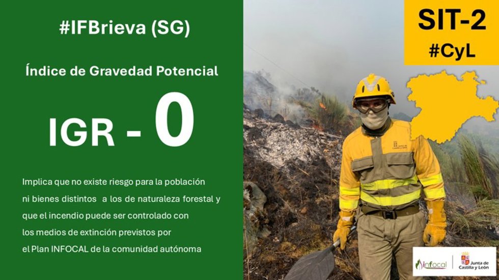 Rebajado a IGR-0 el incendio de Brieva (Segovia).