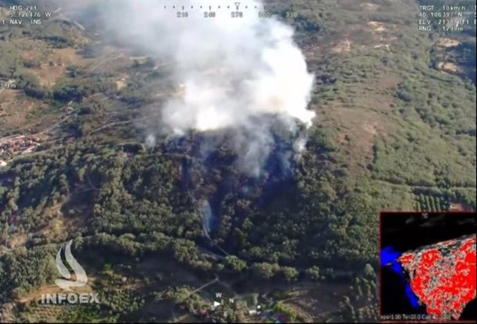 Imagen del incendio declarado en Cuacos de Yuste (Cáceres), a 25 de julio de 2026, antes de darse por estabilizado.