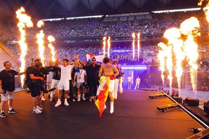 Uno de los combates de boxeo entre creadores de contenido dentro de la Velada del Año, organizada por Ibai Llanos, en el estadio de la Cartuja