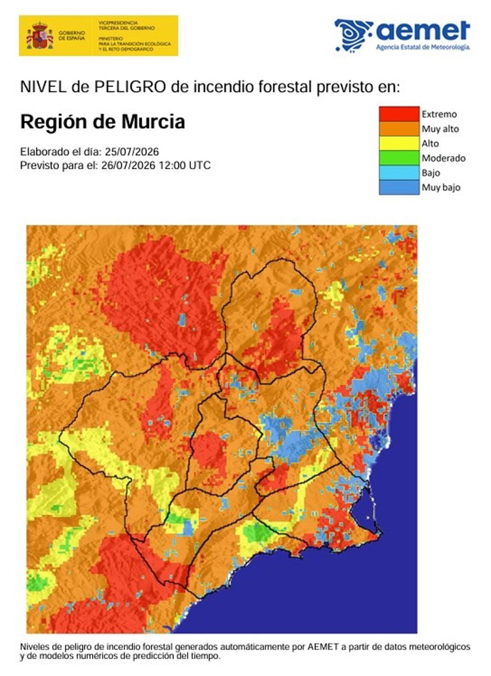 Riesgo incendio forestal en la Región de Murcia