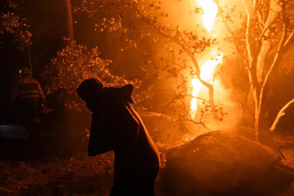 Una persona trabaja en las labores de extinción del incendio forestal, a 26 de julio de 2026, en La Adrada, Ávila, Castilla y León (España). 
