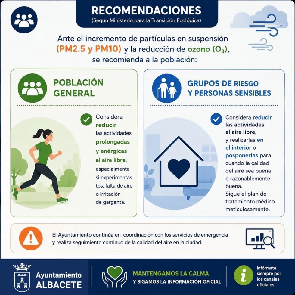 Albacete amplía las recomendaciones ante la mala calidad del aire por el humo de los incendios en el centro de España