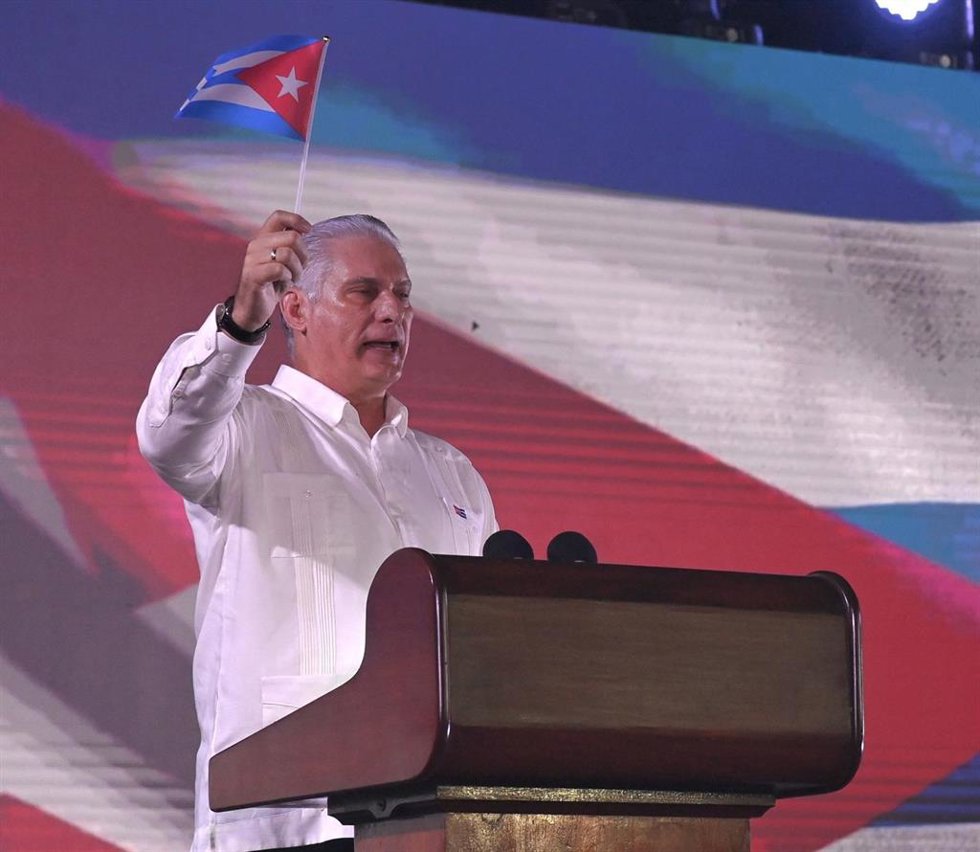 El presidente de Cuba, Miguel Díaz-Canel, durante su discurso con motivo del aniversario del asalto al cuartel Moncada