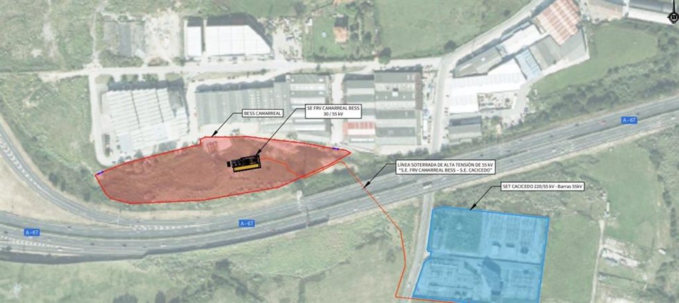 Plano de la planta de almacenamiento energético por baterías Bess Camarreal, proyectada en Camargo
