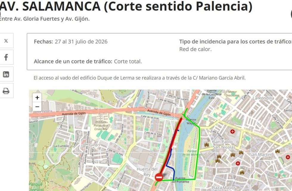 Gráfico informativo sobre el corte de tráfico en la avenida de Salamanca,en Valladolid.