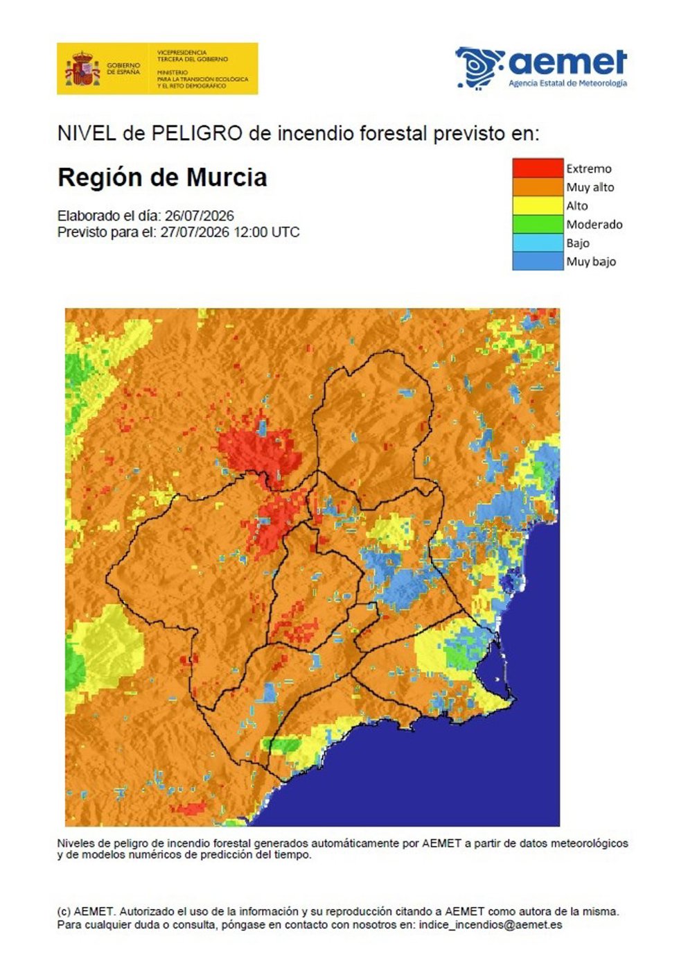 Riesgo incendio forestal Región de Murcia