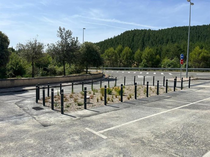 Sistema urbano de drenaje sostenible implantado en el parking del Castillo de Javier.