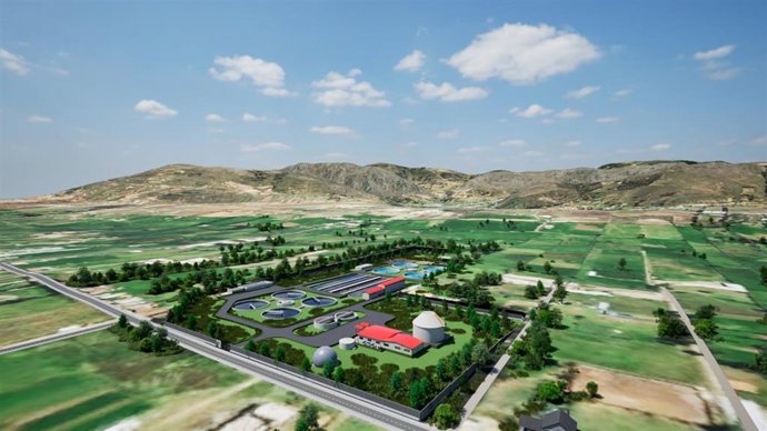 Recreación virtual de la Planta de Tratamiento de Aguas Residuales (PTAR) de Cajamarca (Perú), construida y operada por Aqualia.