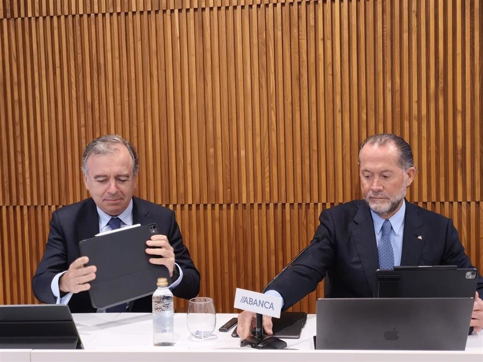 El presidente de Abanca y su consejero delegado, Juan Carlos Escotet y Francisco Botas, respectivamente