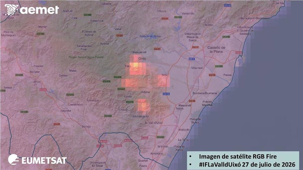 Puntos calientes en la zona del incendio de la Vall d'Uixó