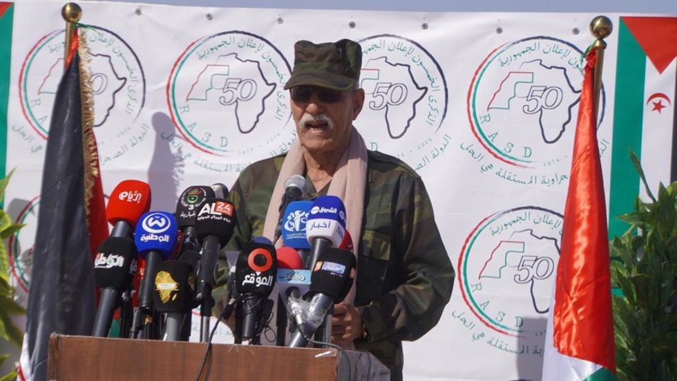 El líder del Frente Polisario, Brahim Ghali, durante los actos del 50 aniversario de la proclamación de la RASD en los campos de refugiados de Tinduf (Argelia)