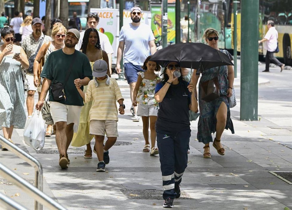 Varias personas caminan por la calle, 