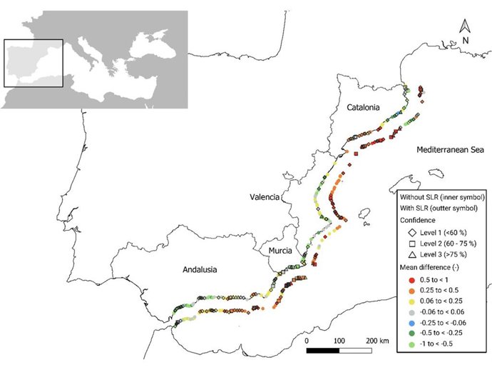 Cambios proyectados en el potencial de inundación compuesta (CFPI) en la costa mediterránea española para el periodo 2070-2100 frente al de 1970-2000.