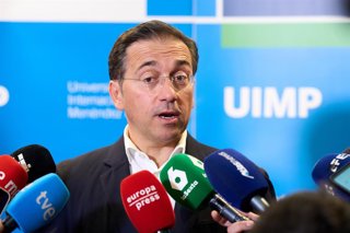 El ministro de Asuntos Exteriores, José Manuel Albares, durante el IV seminario 'España en el mundo' de la UIMP, en el Palacio de la Magdalena, a 21 de julio de 2026, en Santander, Cantabria (España). El IV Seminario 'España en el mundo' es un foro de ref