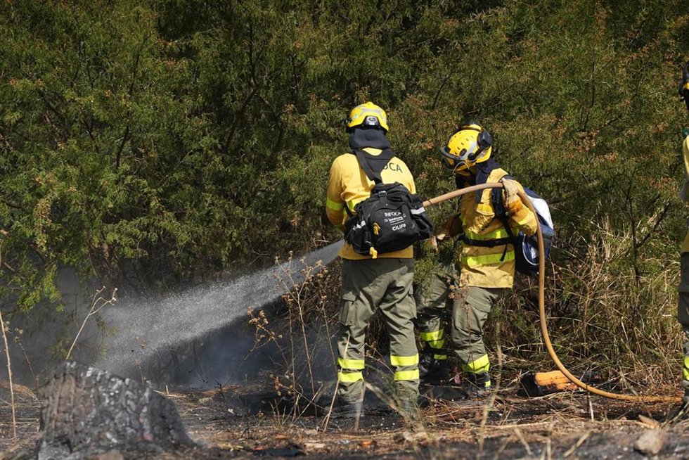 Efectivos del Infoca trabajan en la extinción de un incendio. Imagen de archivo. 