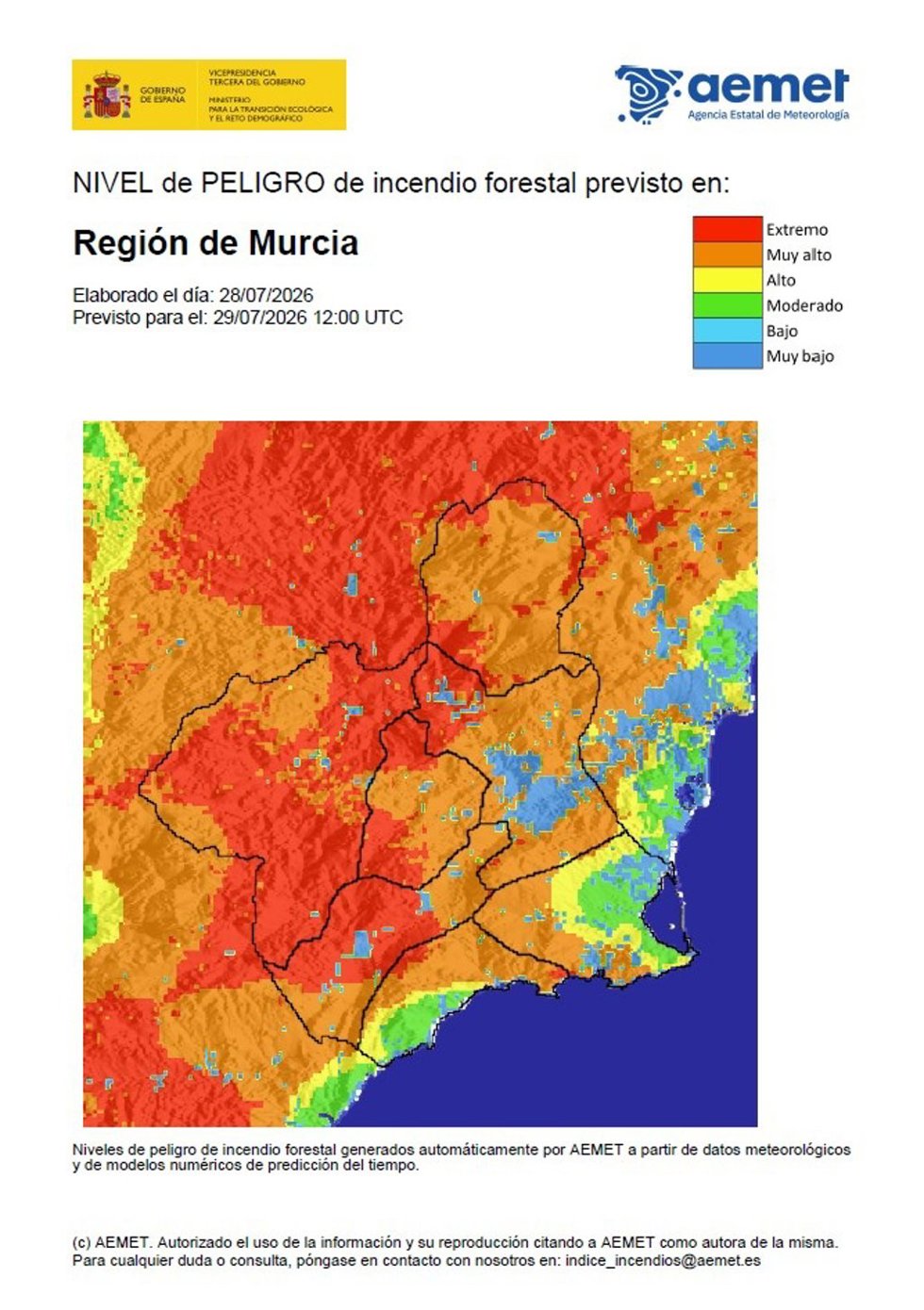 Riesgo incendio forestal en la Región de Murcia