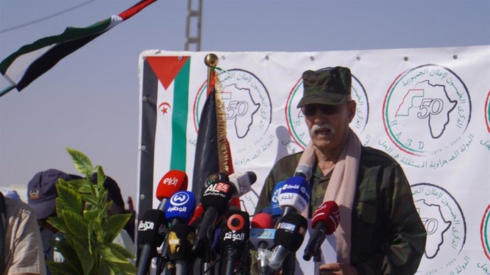 El líder del Frente Polisario, Brahim Ghali, durante el 50 aniversario de la proclamación de la República Árabe Saharaui Democrática (RASD) en los campos de refugiados de Tinduf (Argelia)