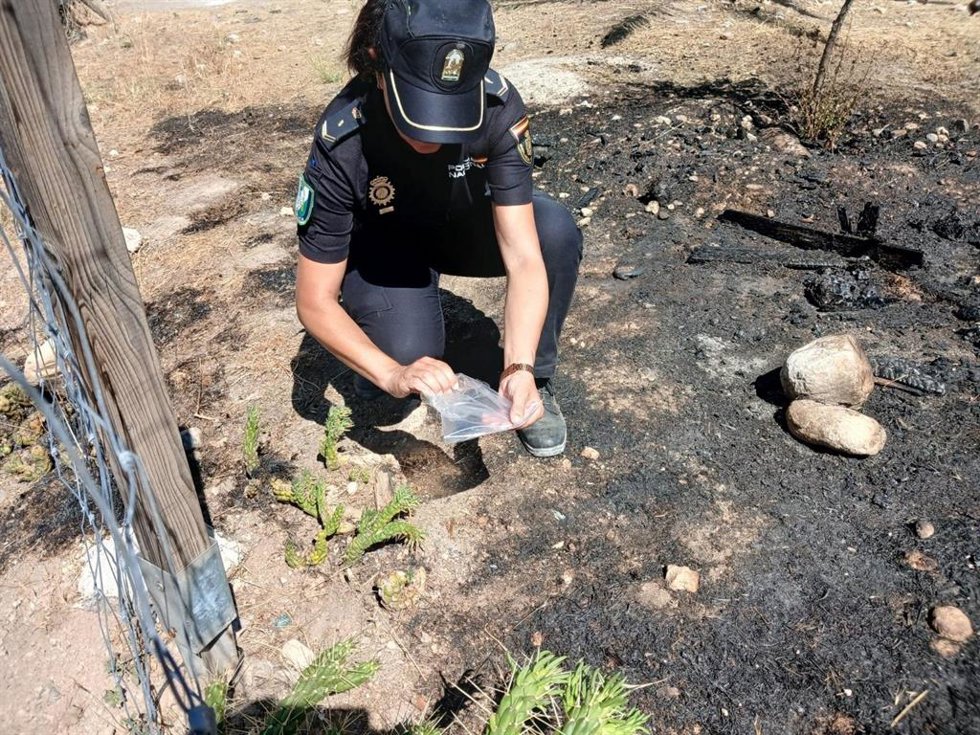 Agente en la zona del incendio del Cerro de San Miguel.