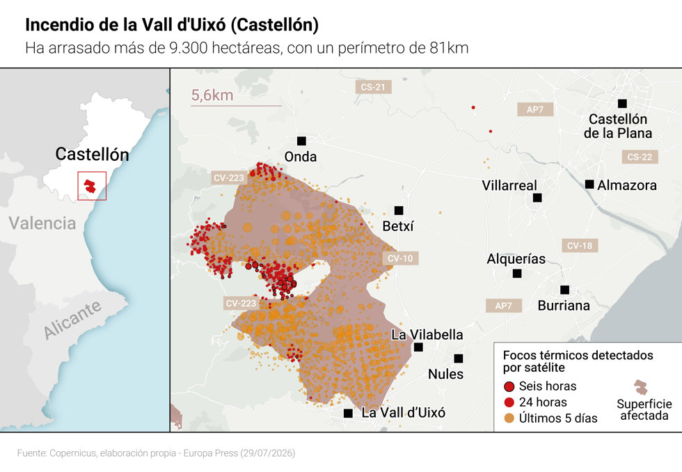 Zonas calcinadas por el incendio de la Vall dUixó